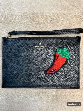 Kate Spade On Purpose Small Leather Zipped Wristlet - Embroidered Chili Pepper